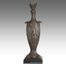 Vase Statue Femme Birdscarving Décoration Bronze Sculpture TPE-670